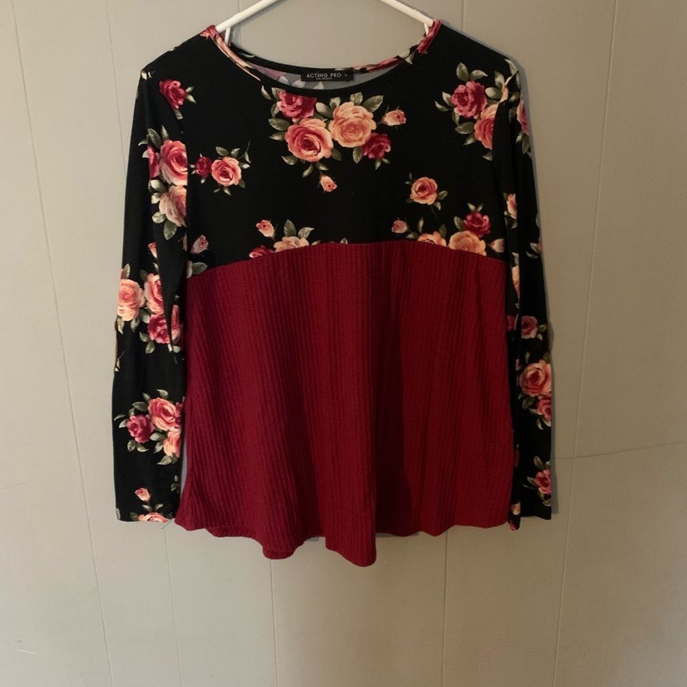 Floral Black and Red Women's Top